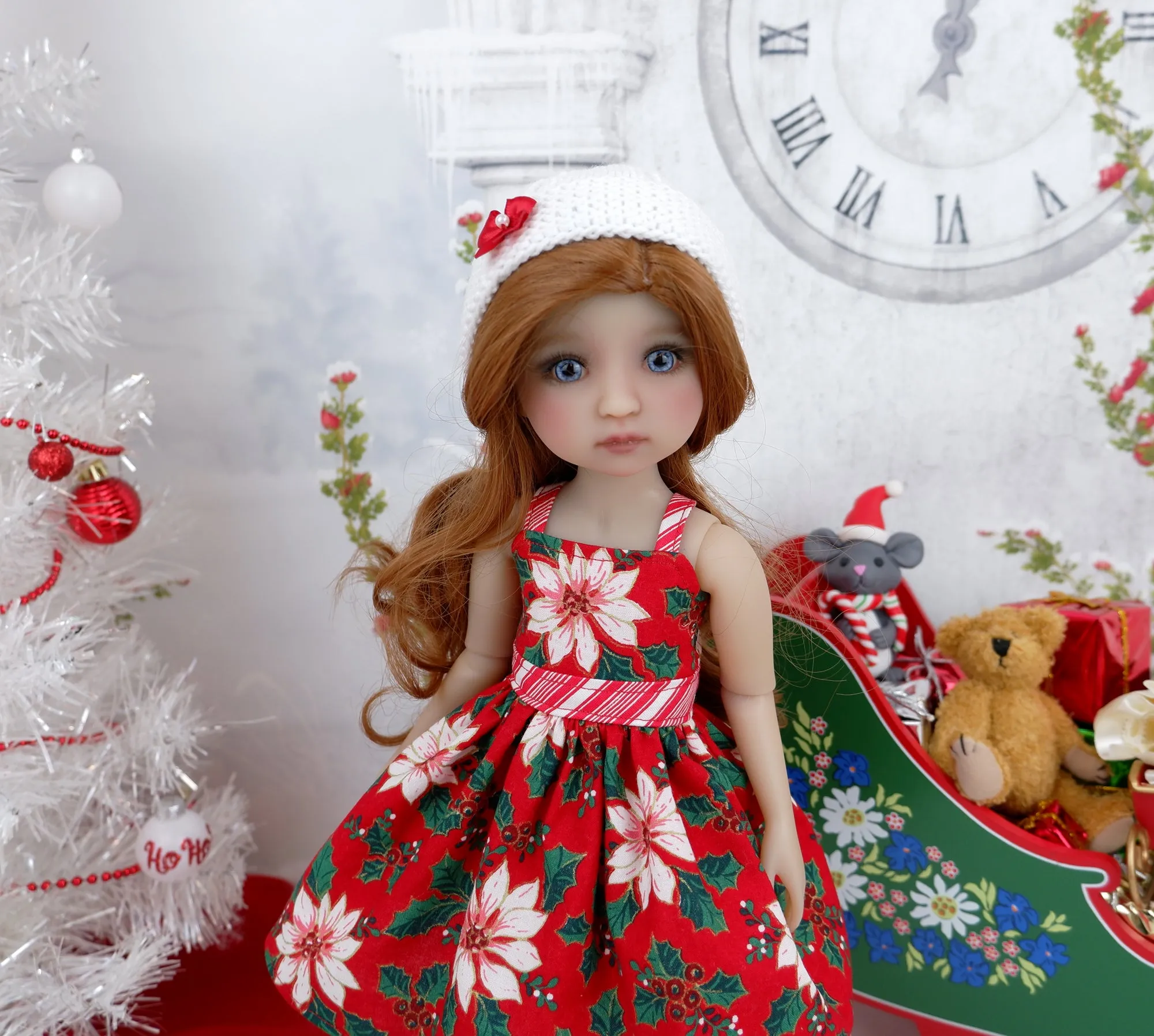 Classy Poinsettia - dress and sweater set with shoes for Ruby Red Fashion Friends doll
