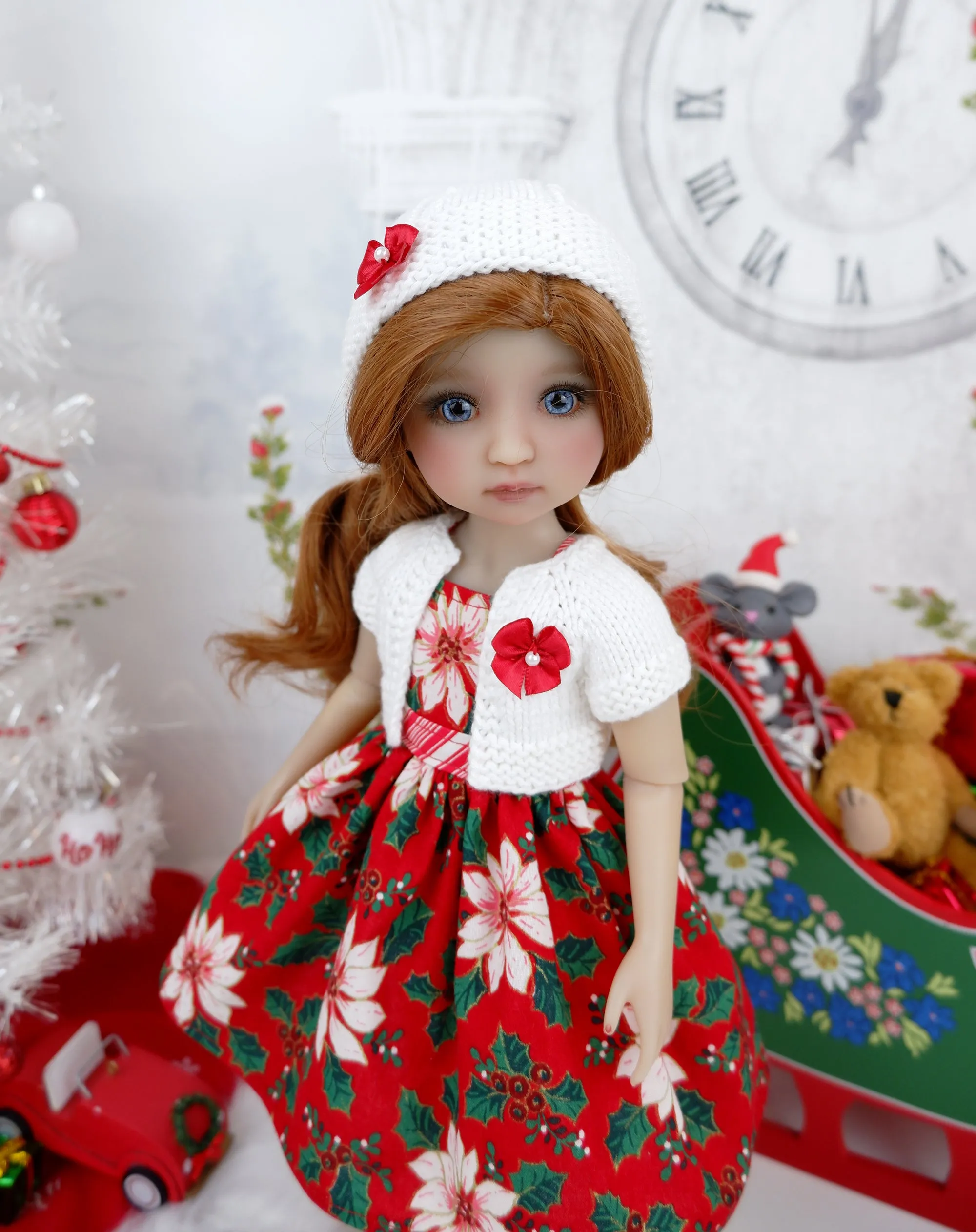 Classy Poinsettia - dress and sweater set with shoes for Ruby Red Fashion Friends doll