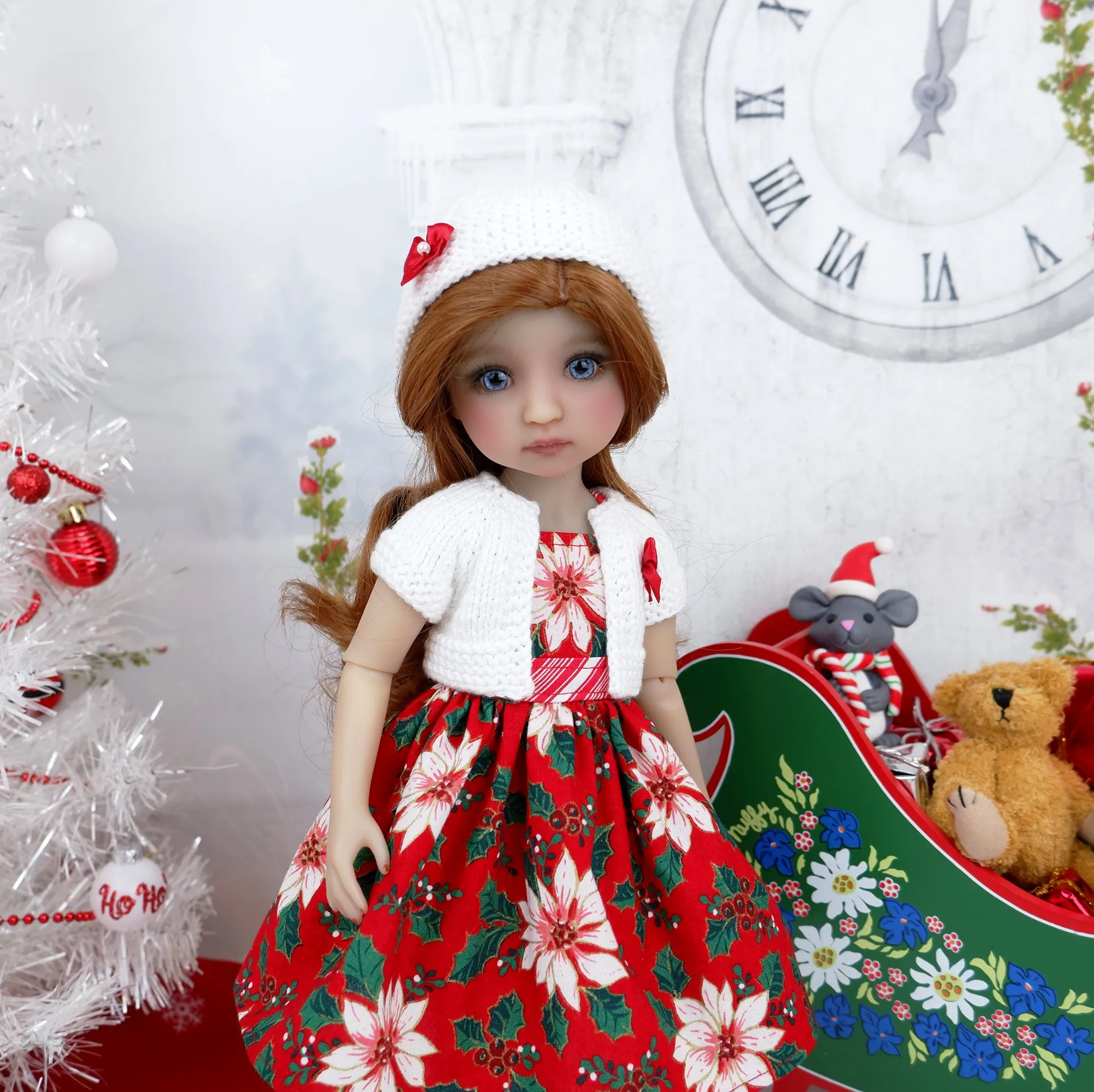 Classy Poinsettia - dress and sweater set with shoes for Ruby Red Fashion Friends doll
