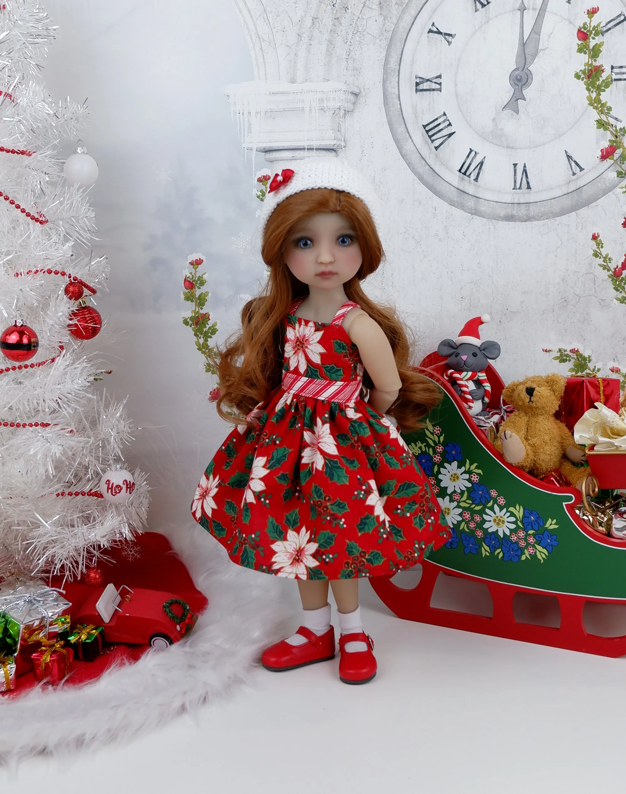 Classy Poinsettia - dress and sweater set with shoes for Ruby Red Fashion Friends doll