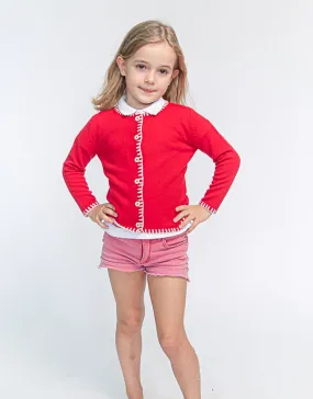 Coco Girls Cashmere Cardigan in Postbox
