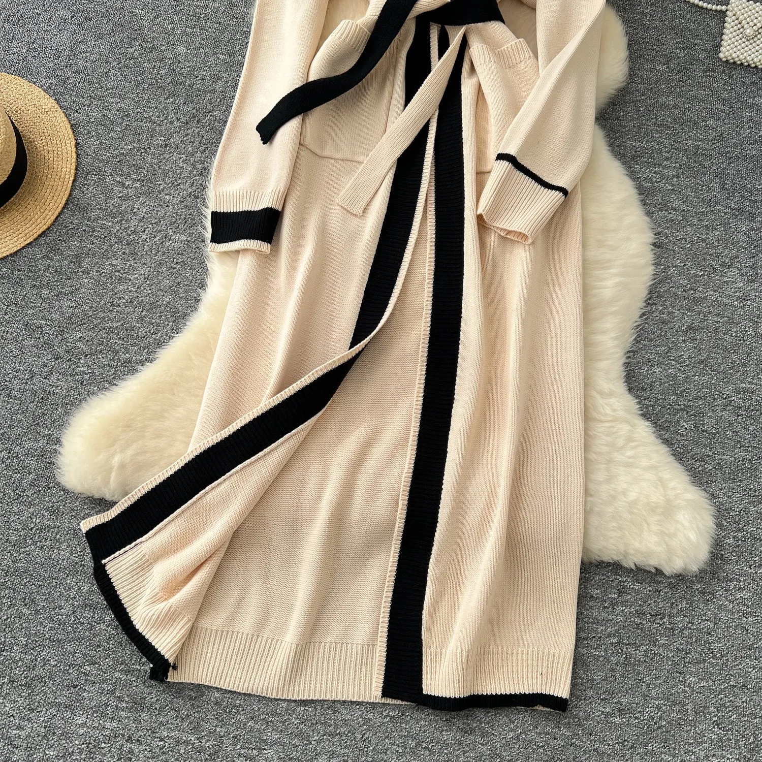 Color Blocking Lace-up Long Cardigan