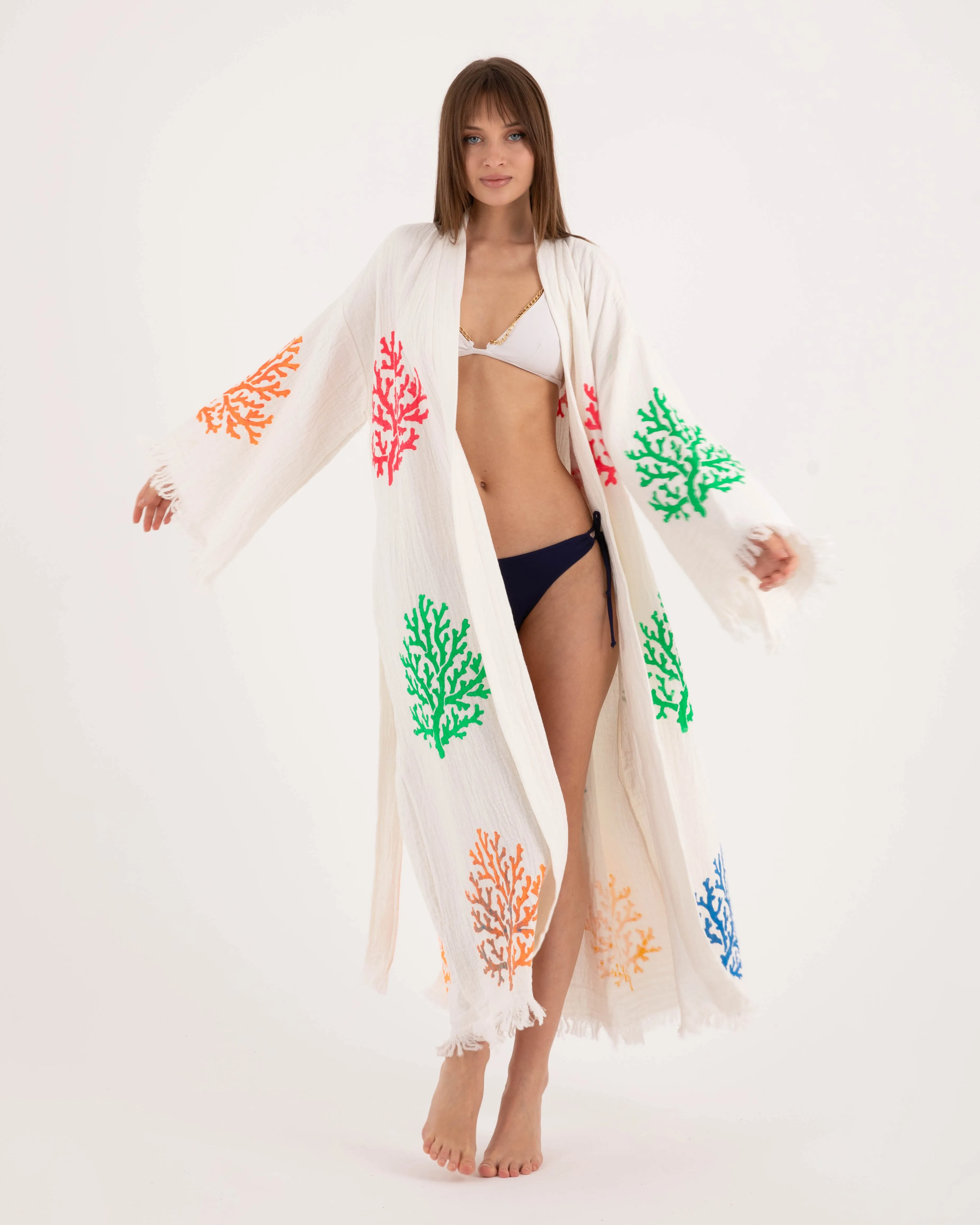 Colorful Corals White Kimono