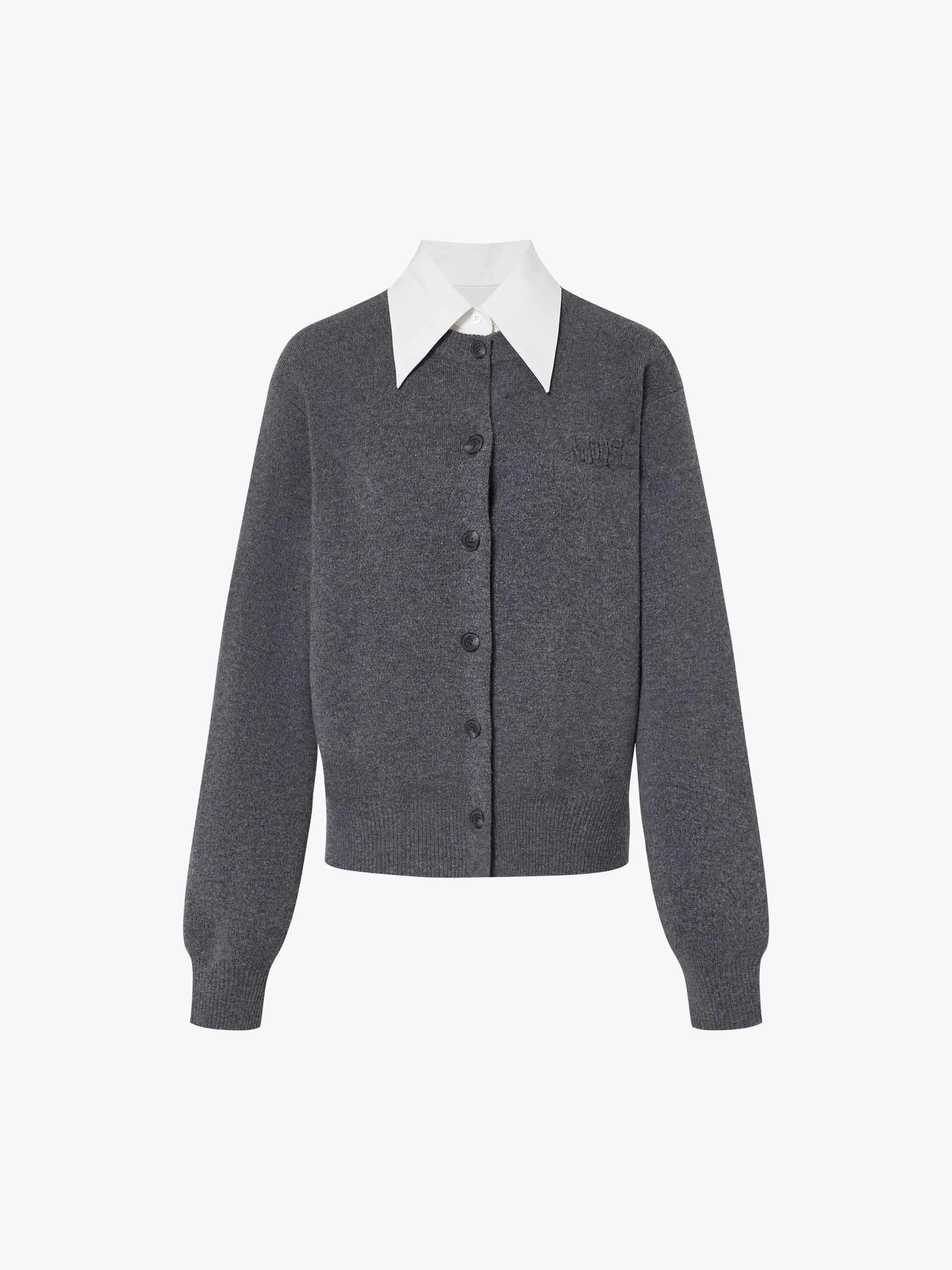 Contrast Collar Wool Cardigan