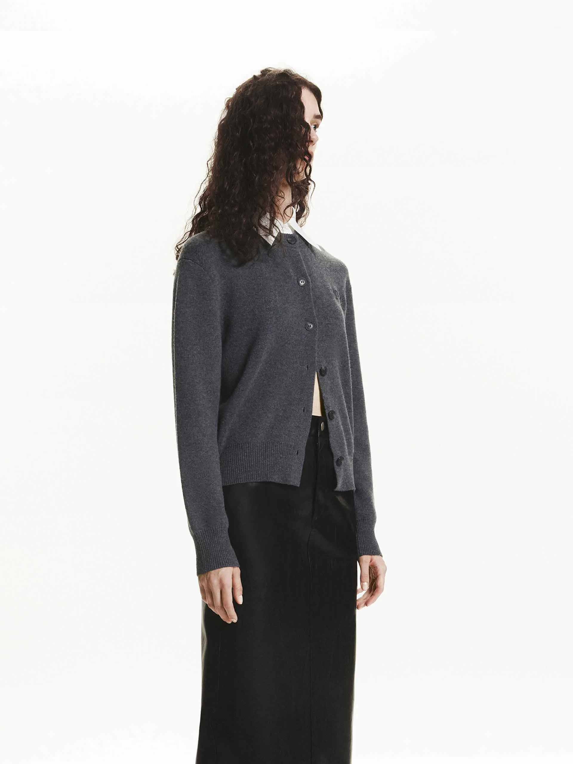 Contrast Collar Wool Cardigan