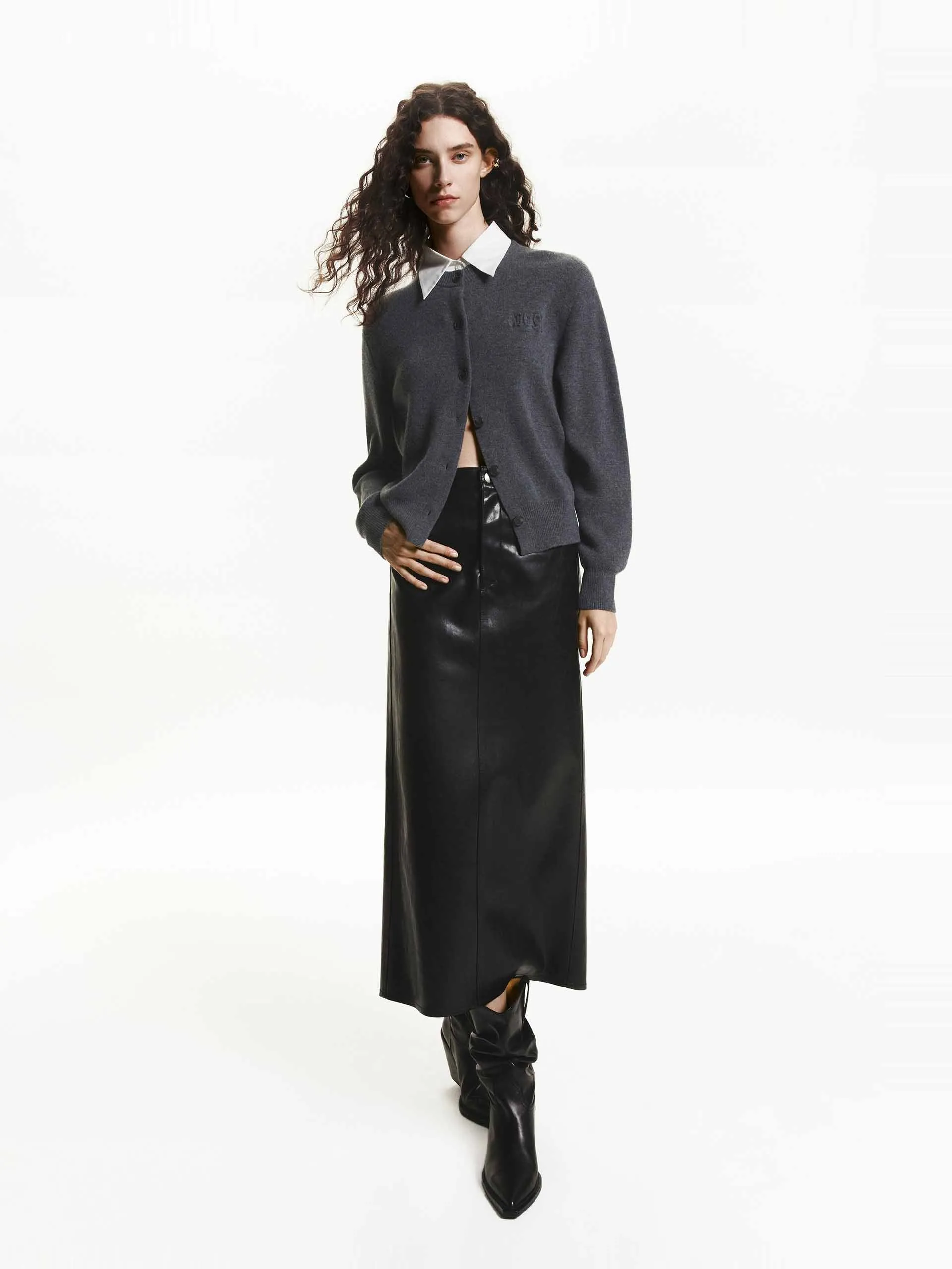 Contrast Collar Wool Cardigan