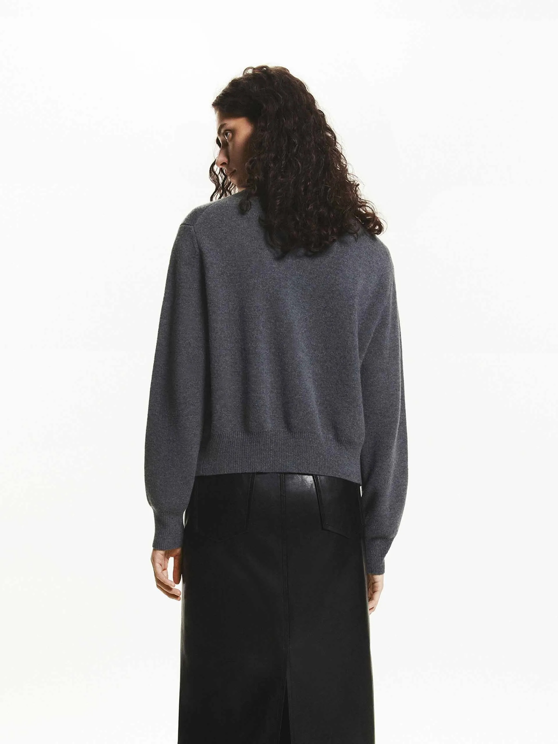 Contrast Collar Wool Cardigan