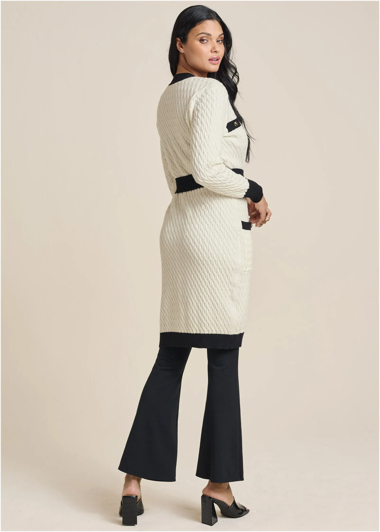 Contrast Trim Cardigan - Off White