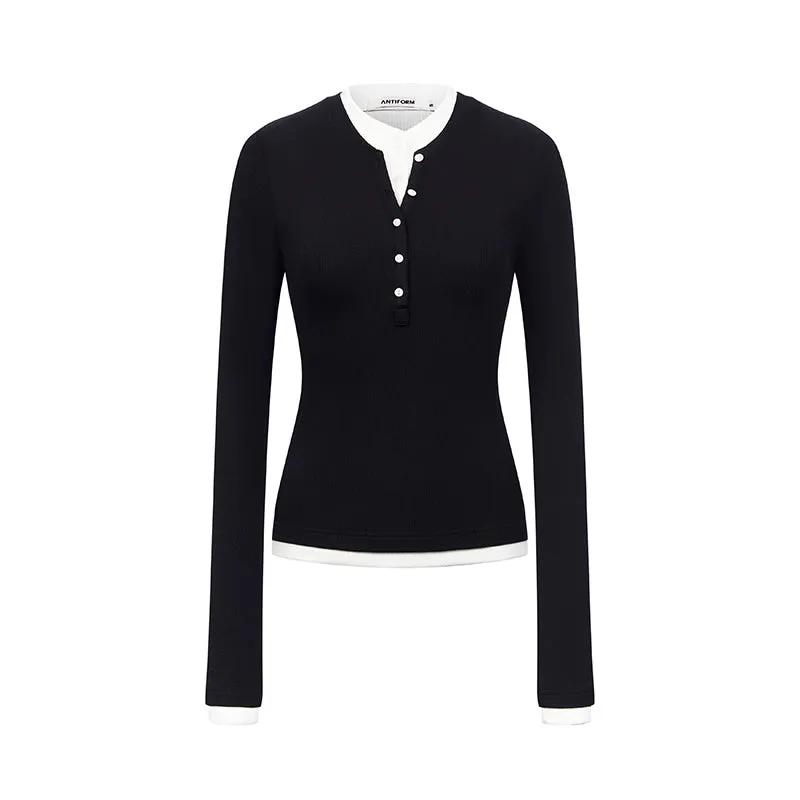 Contrast Trim Henley Shirt