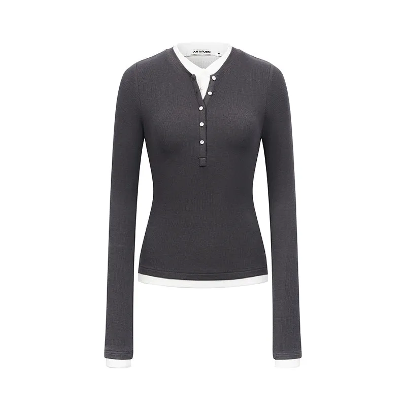 Contrast Trim Henley Shirt