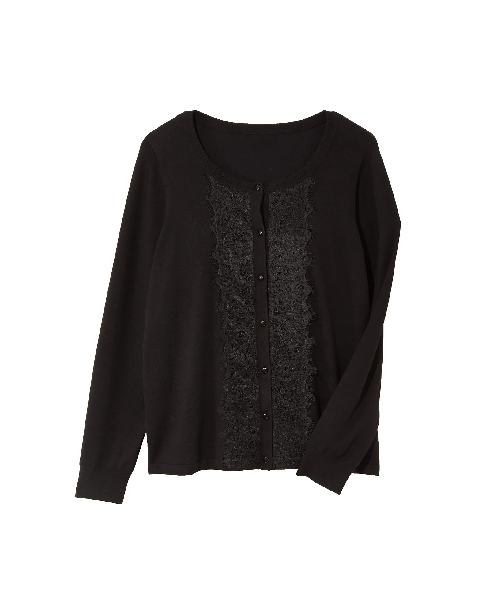 Cory Long Sleeve Cardigan with Lace Applique | Black