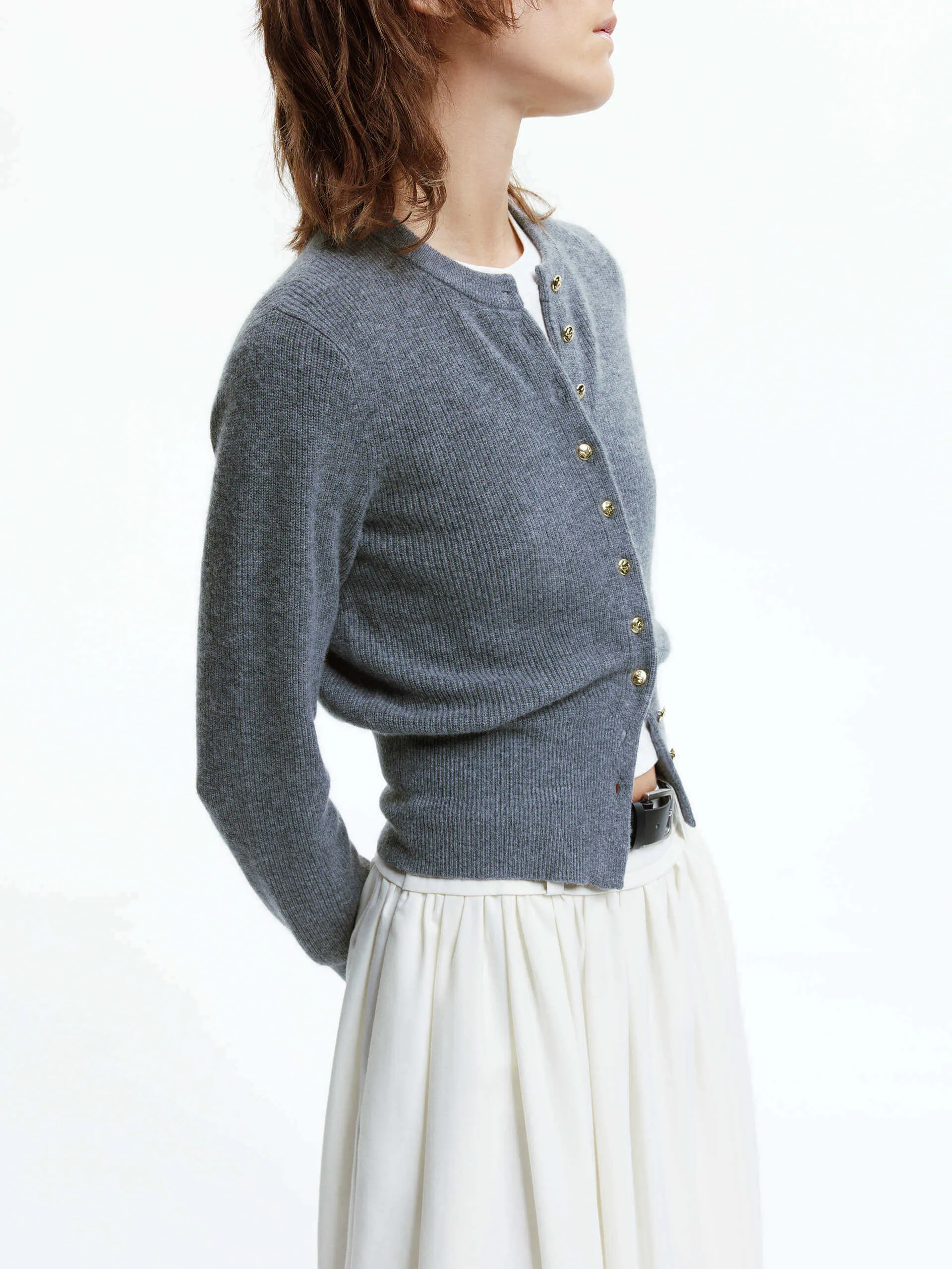 Crew Neck Wool Cardigan