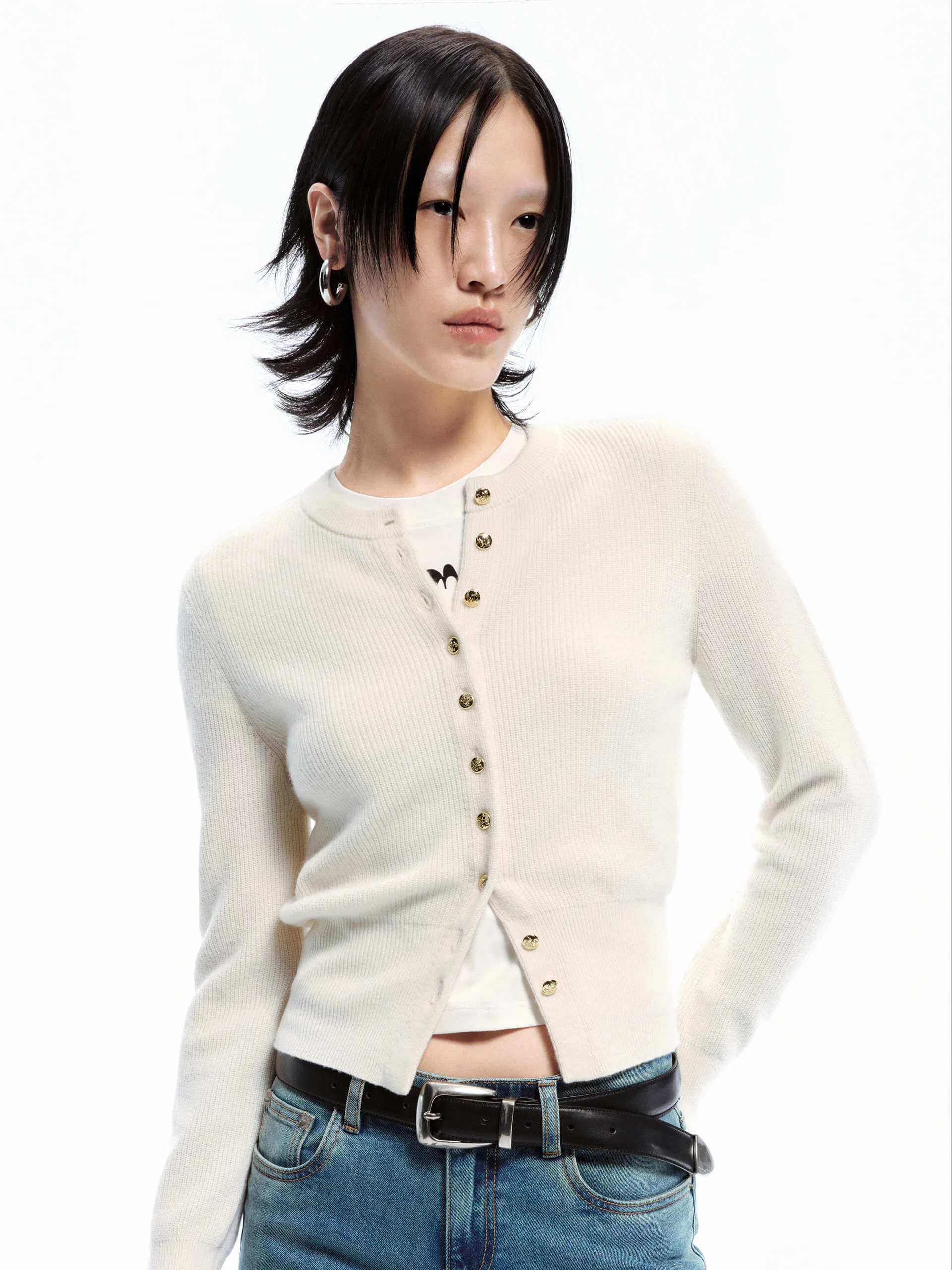 Crew Neck Wool Cardigan