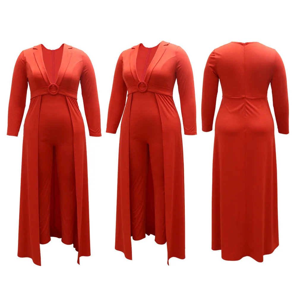 Deep V Neck Jumpsuit Dress for Women