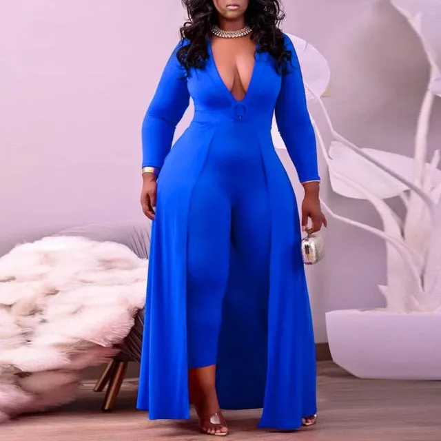 Deep V Neck Jumpsuit Dress for Women