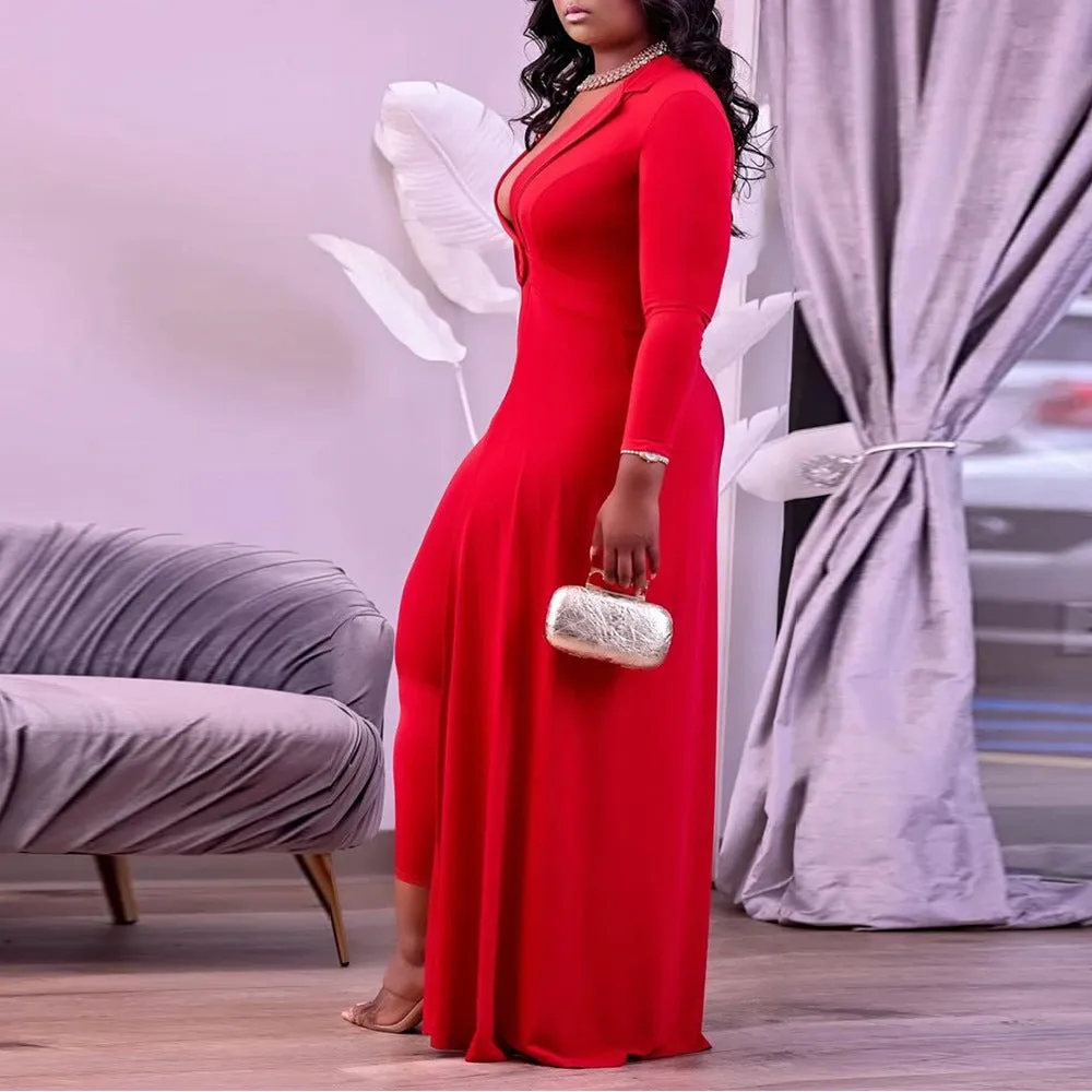Deep V Neck Jumpsuit Dress for Women