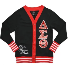 Delta Sigma Theta Sequin Patch Lightweight Cardigan Black