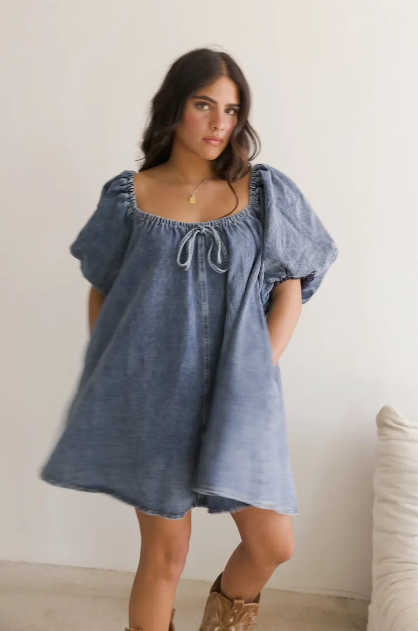 Denim Puff Sleeve Mini Dress