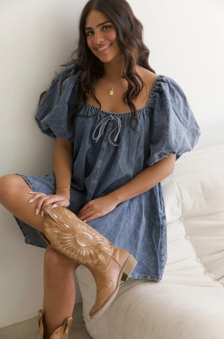 Denim Puff Sleeve Mini Dress
