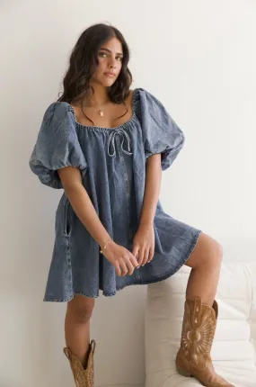Denim Puff Sleeve Mini Dress