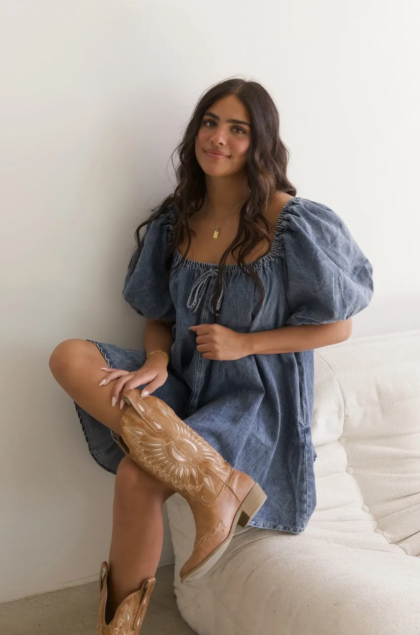 Denim Puff Sleeve Mini Dress