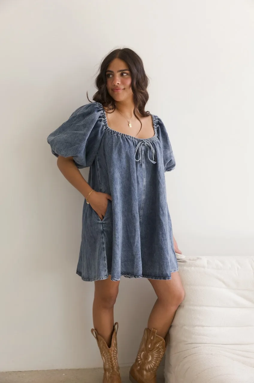 Denim Puff Sleeve Mini Dress
