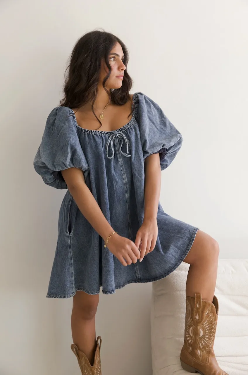 Denim Puff Sleeve Mini Dress