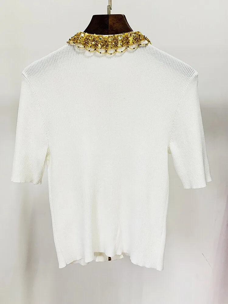 Diamonds Strass Beaded Thin Cardigan