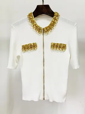 Diamonds Strass Beaded Thin Cardigan