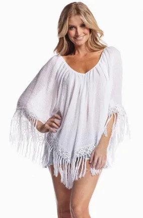 Elan | Poncho with Fringe White