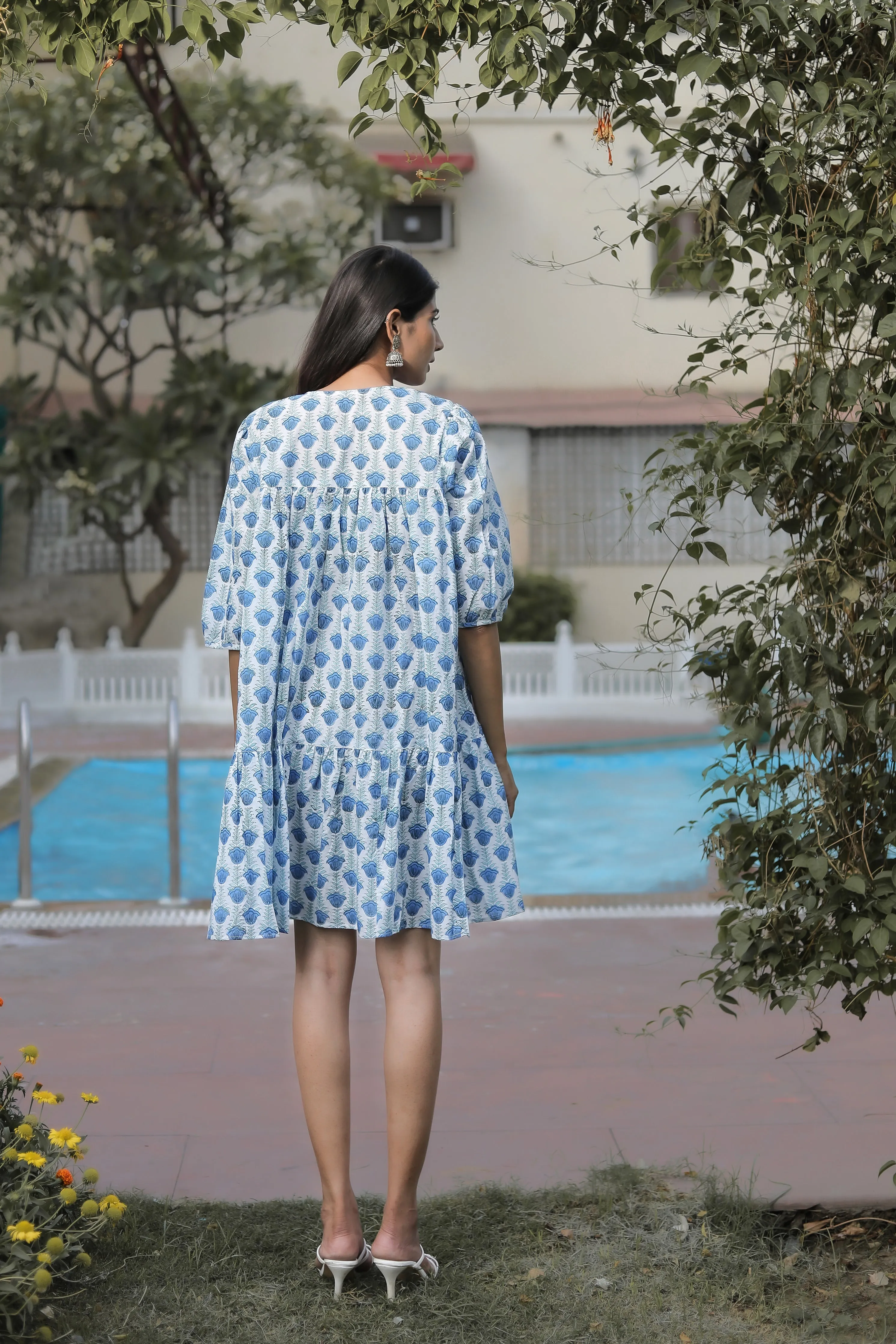 emma cotton floral print mini dress on white base