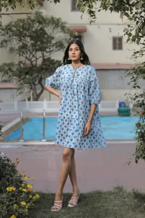 emma cotton floral print mini dress on white base