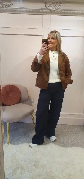 Faux Suede Overshirt/Jacket- Tan