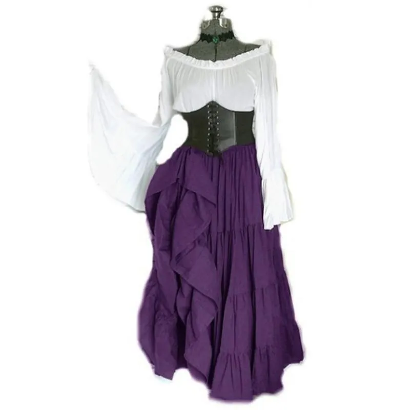 Female's Vintage Medieval Trumpet Sleeves Gothic Midi Dress | Renaissance Evening Gowns Party Cosplay Dress