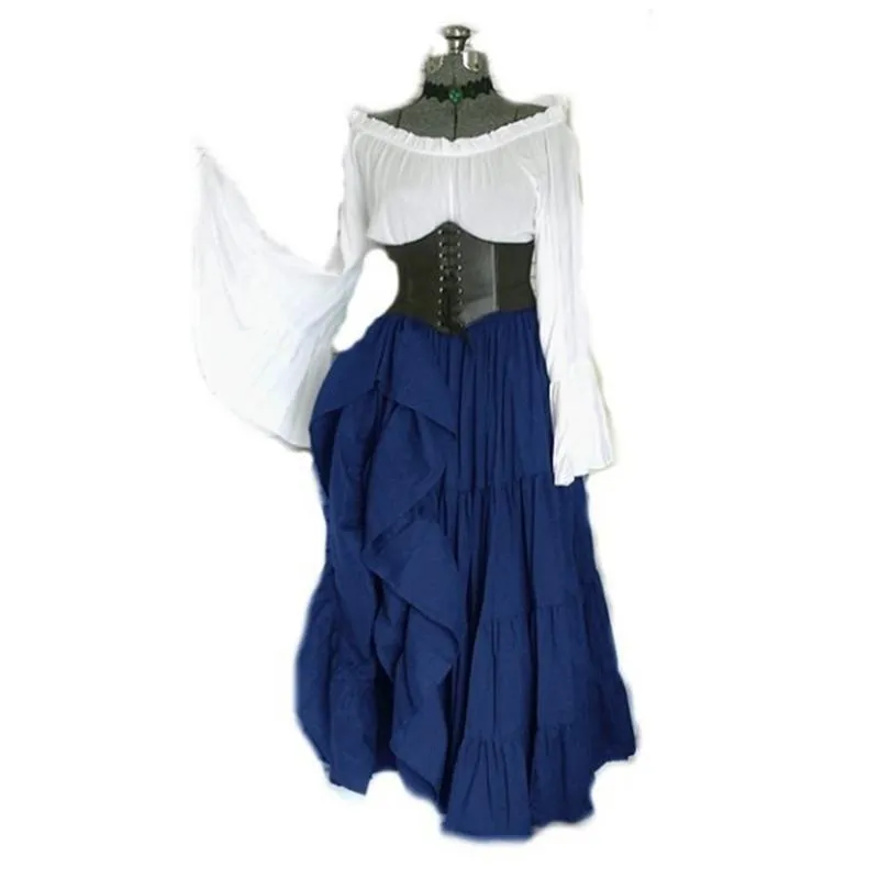 Female's Vintage Medieval Trumpet Sleeves Gothic Midi Dress | Renaissance Evening Gowns Party Cosplay Dress