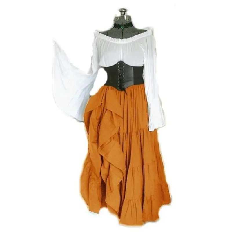 Female's Vintage Medieval Trumpet Sleeves Gothic Midi Dress | Renaissance Evening Gowns Party Cosplay Dress