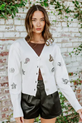 FINAL SALE!! Crystal Bee Cardigan in White