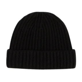 Fisherman Knit 8ply Cashmere Hat - Black
