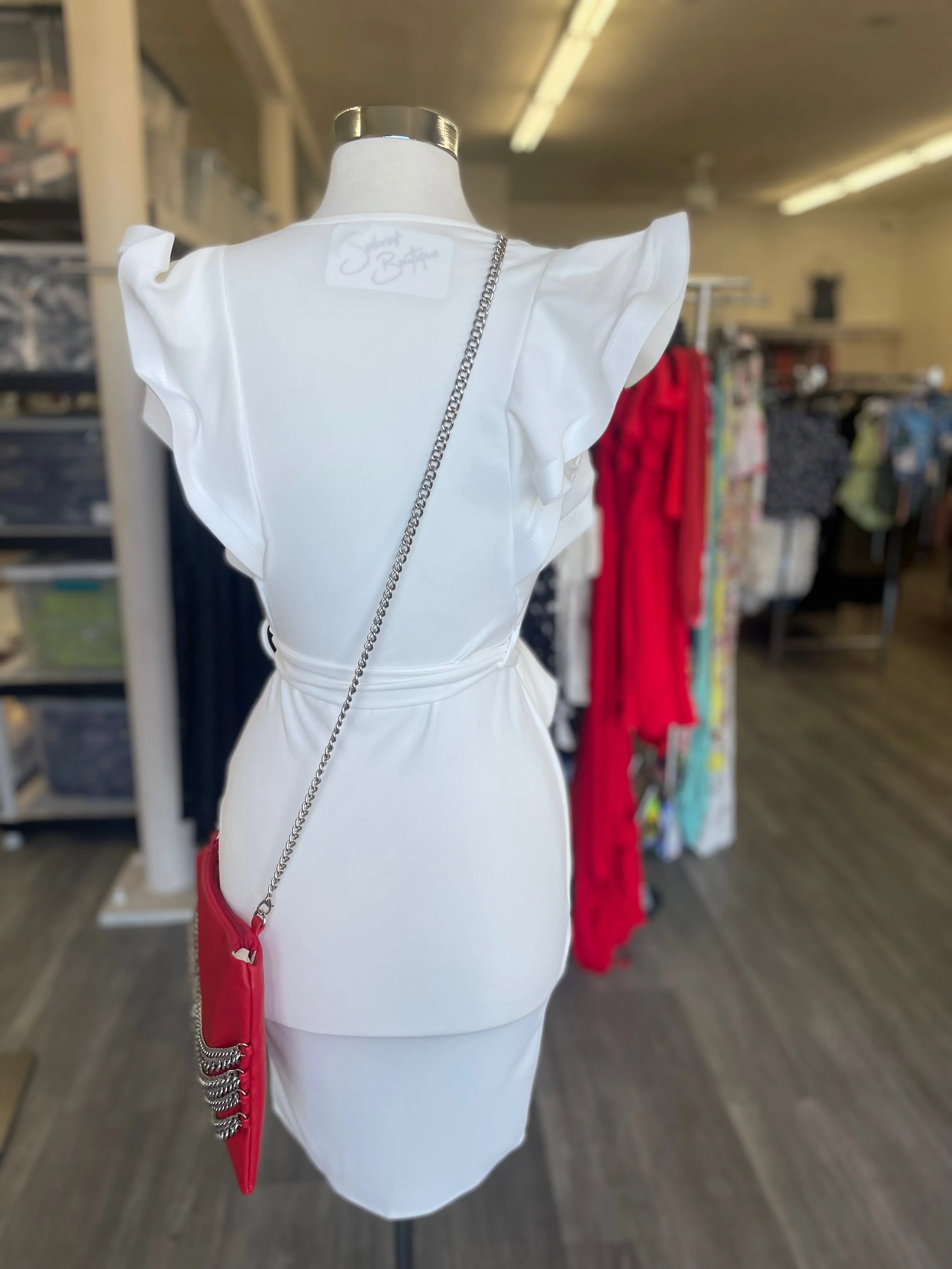 Fitted Ruffle Sleeve Wrap Dress