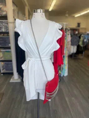 Fitted Ruffle Sleeve Wrap Dress