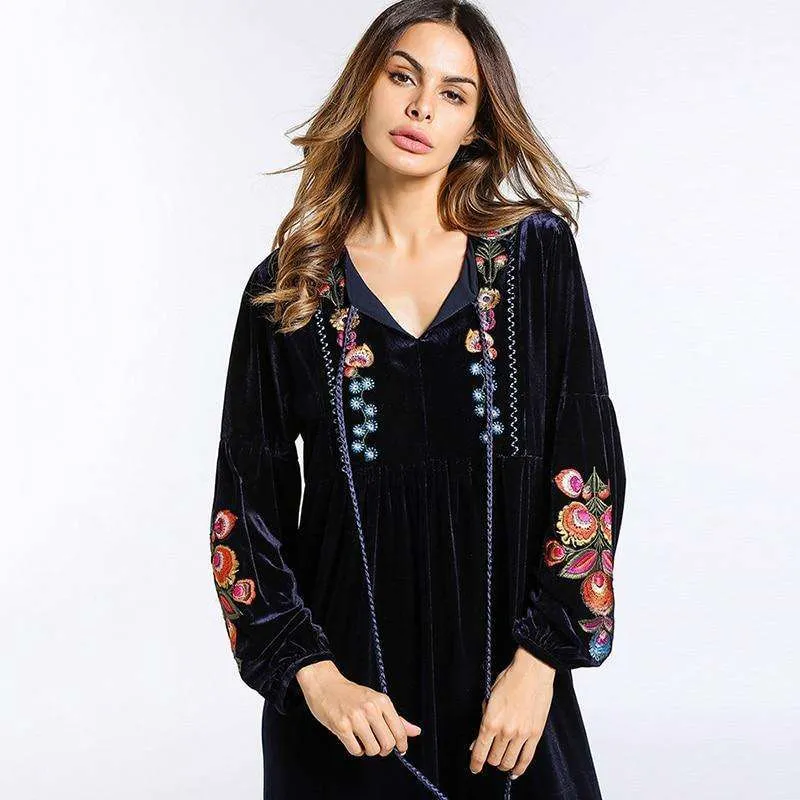 Floral Velvet Bishop Dress