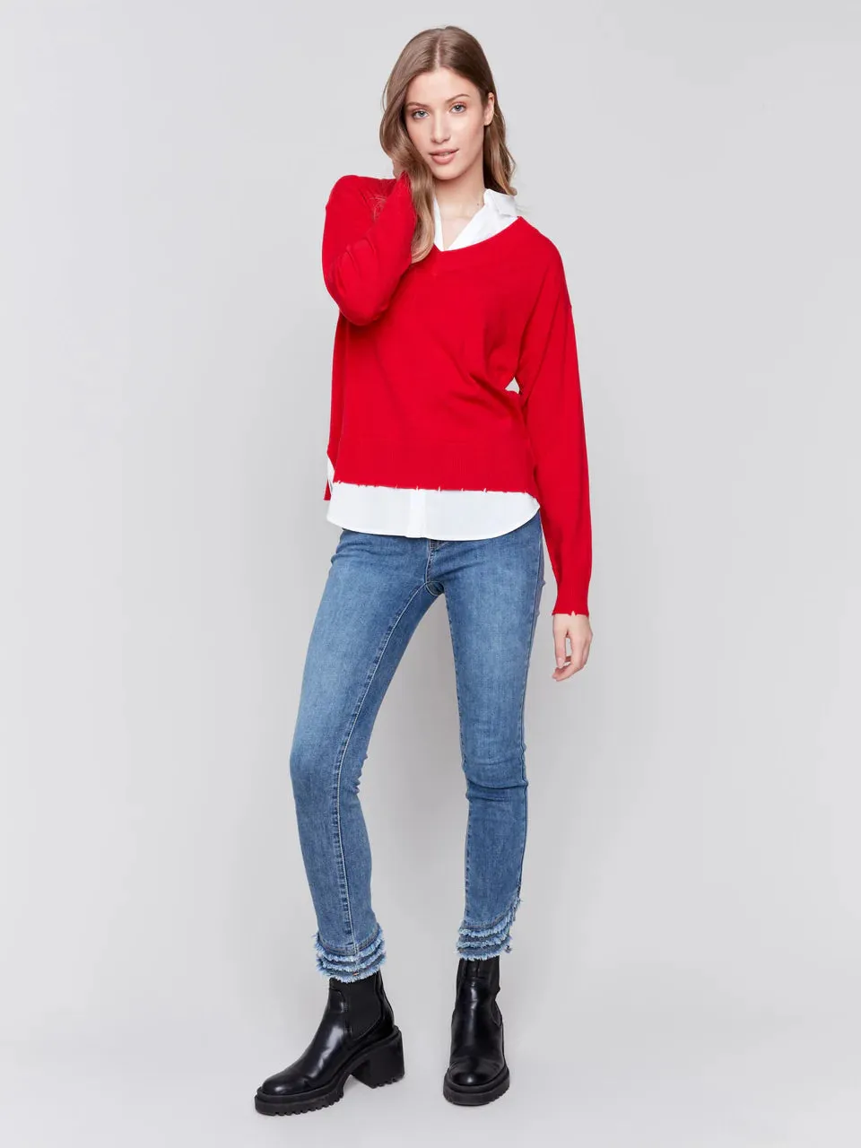 Fooler Collared Sweater - Cranberry