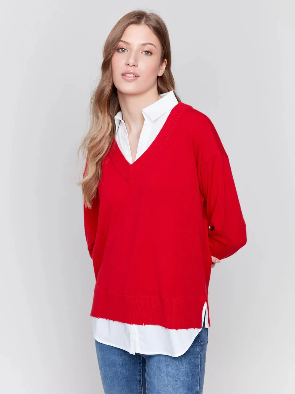 Fooler Collared Sweater - Cranberry