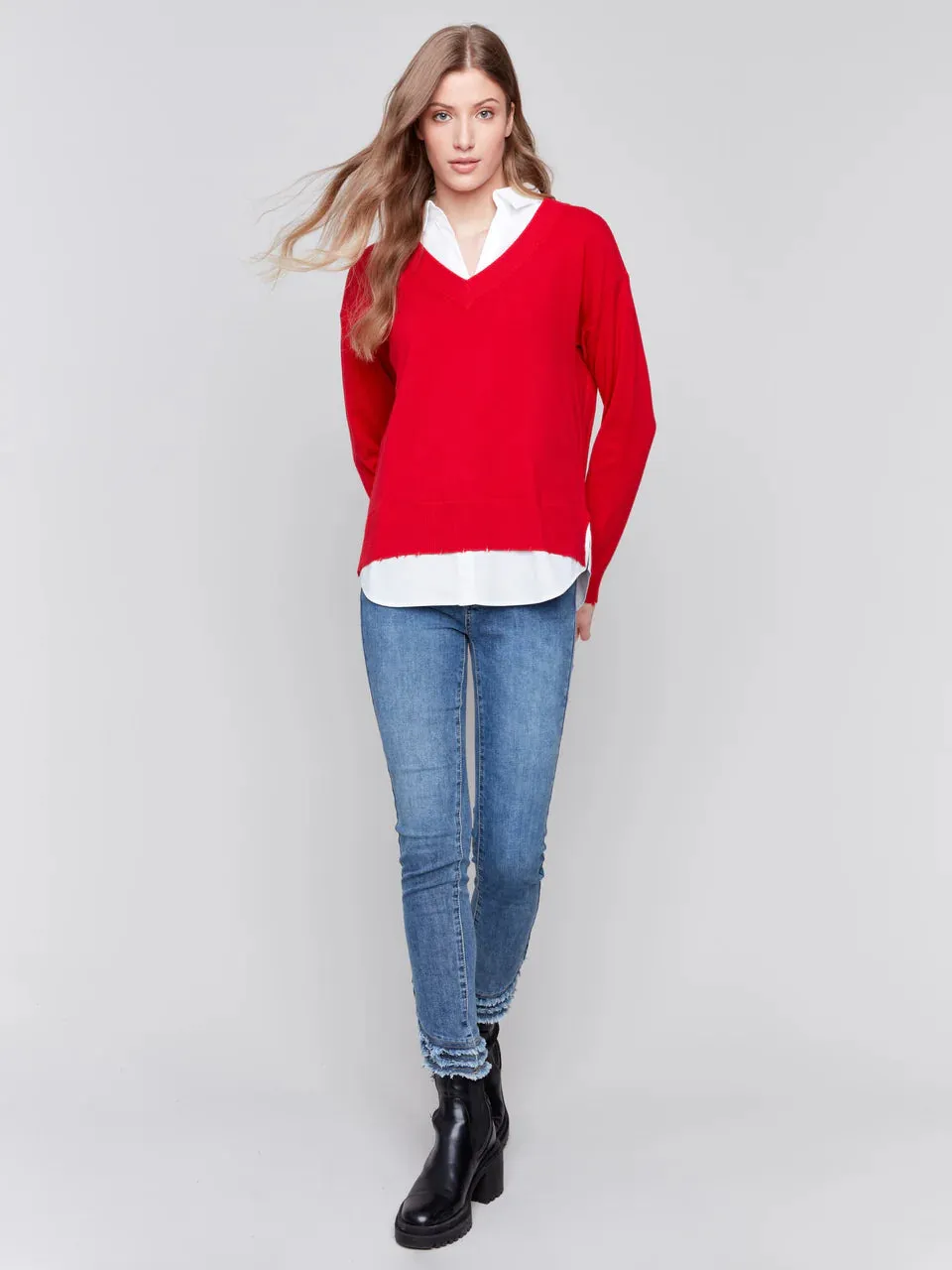 Fooler Collared Sweater - Cranberry