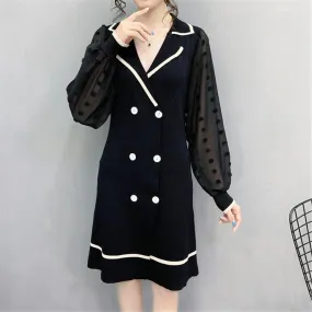 French Double-breasted Sweater Dress Long-sleeved Knitted Dress