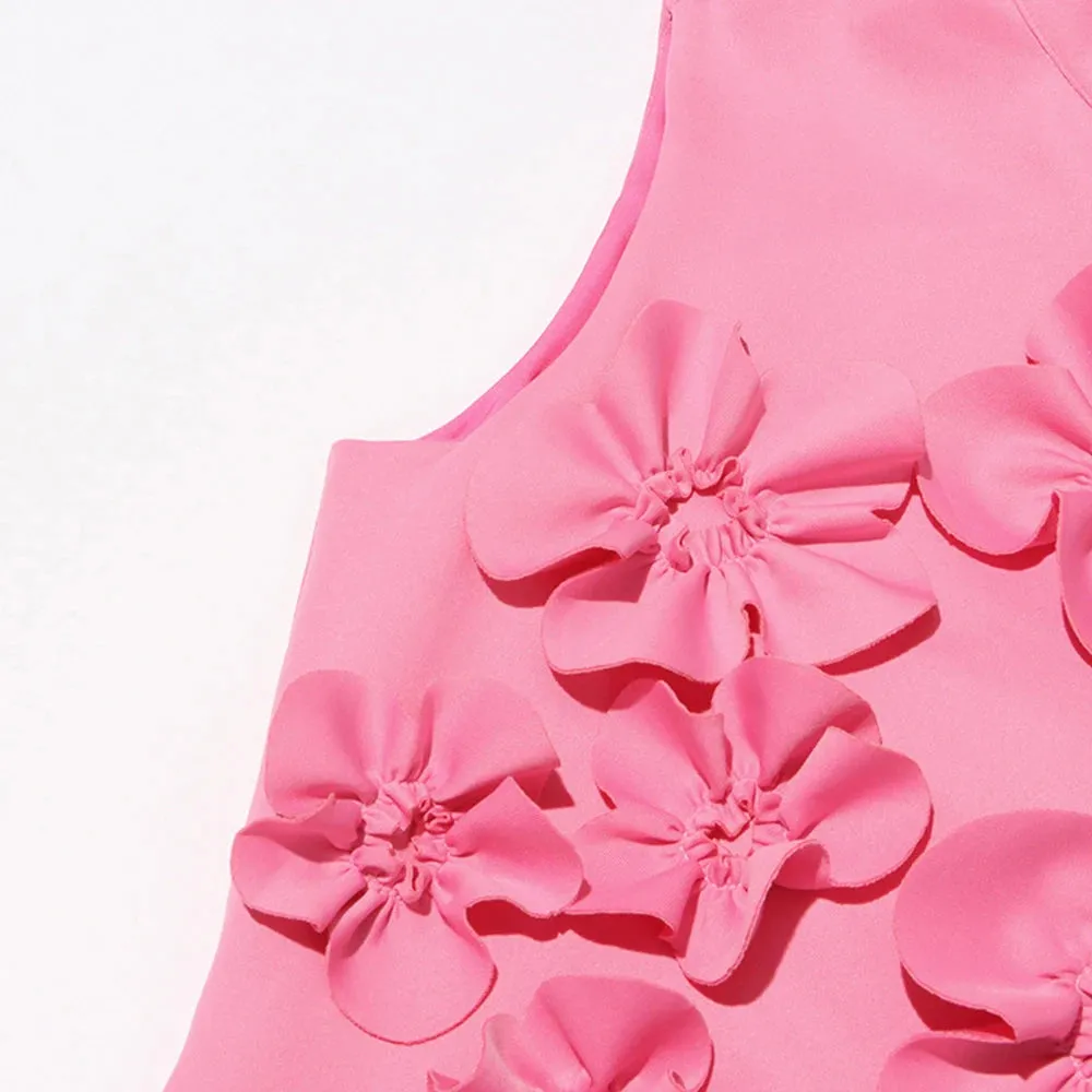 French Pink 3D Flower Appliques Sheath Maxi Dress