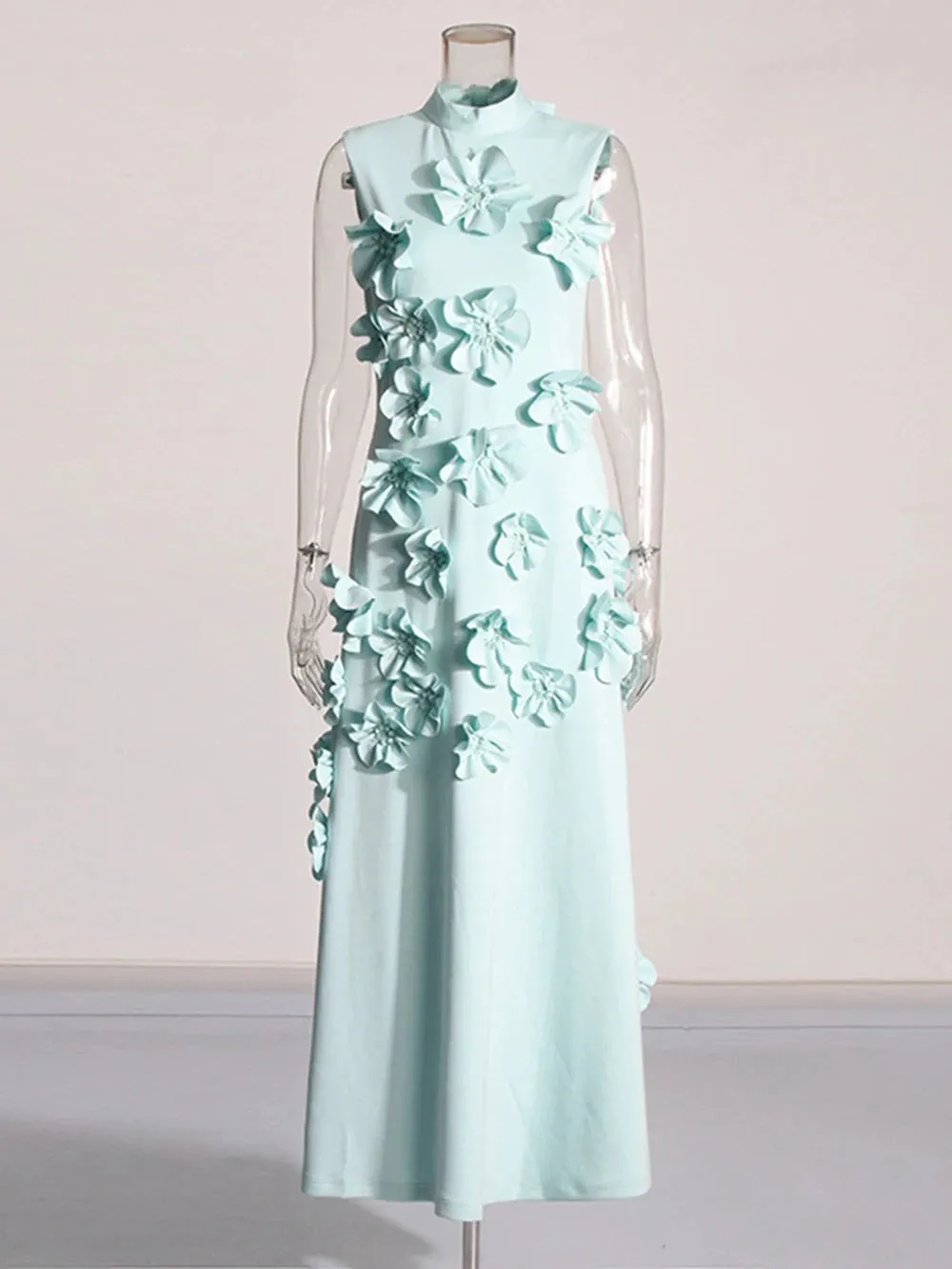 French Pink 3D Flower Appliques Sheath Maxi Dress