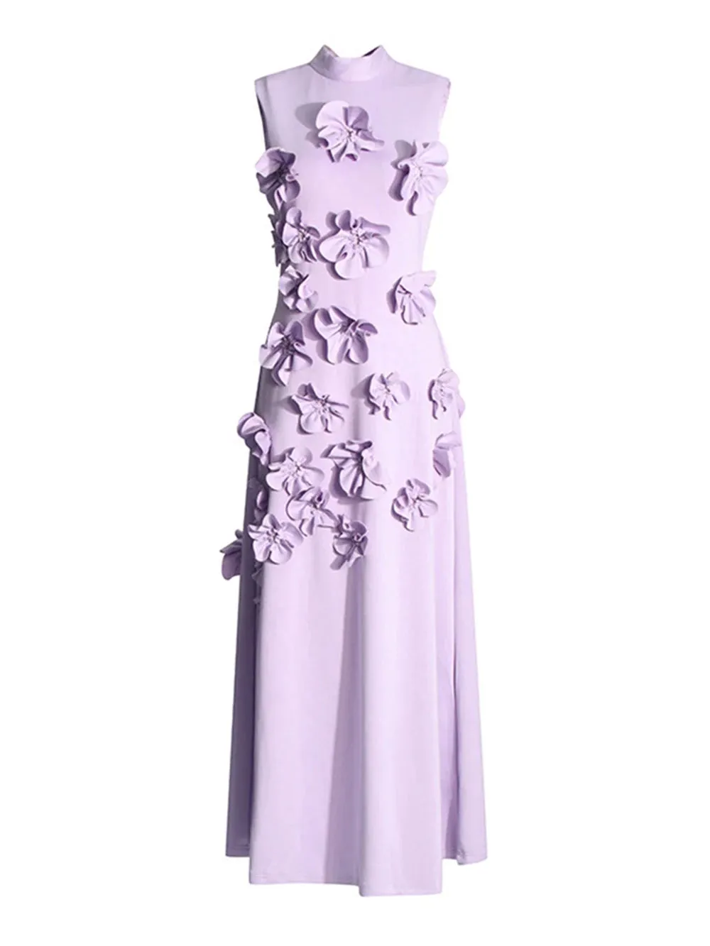 French Pink 3D Flower Appliques Sheath Maxi Dress