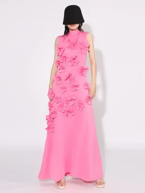 French Pink 3D Flower Appliques Sheath Maxi Dress
