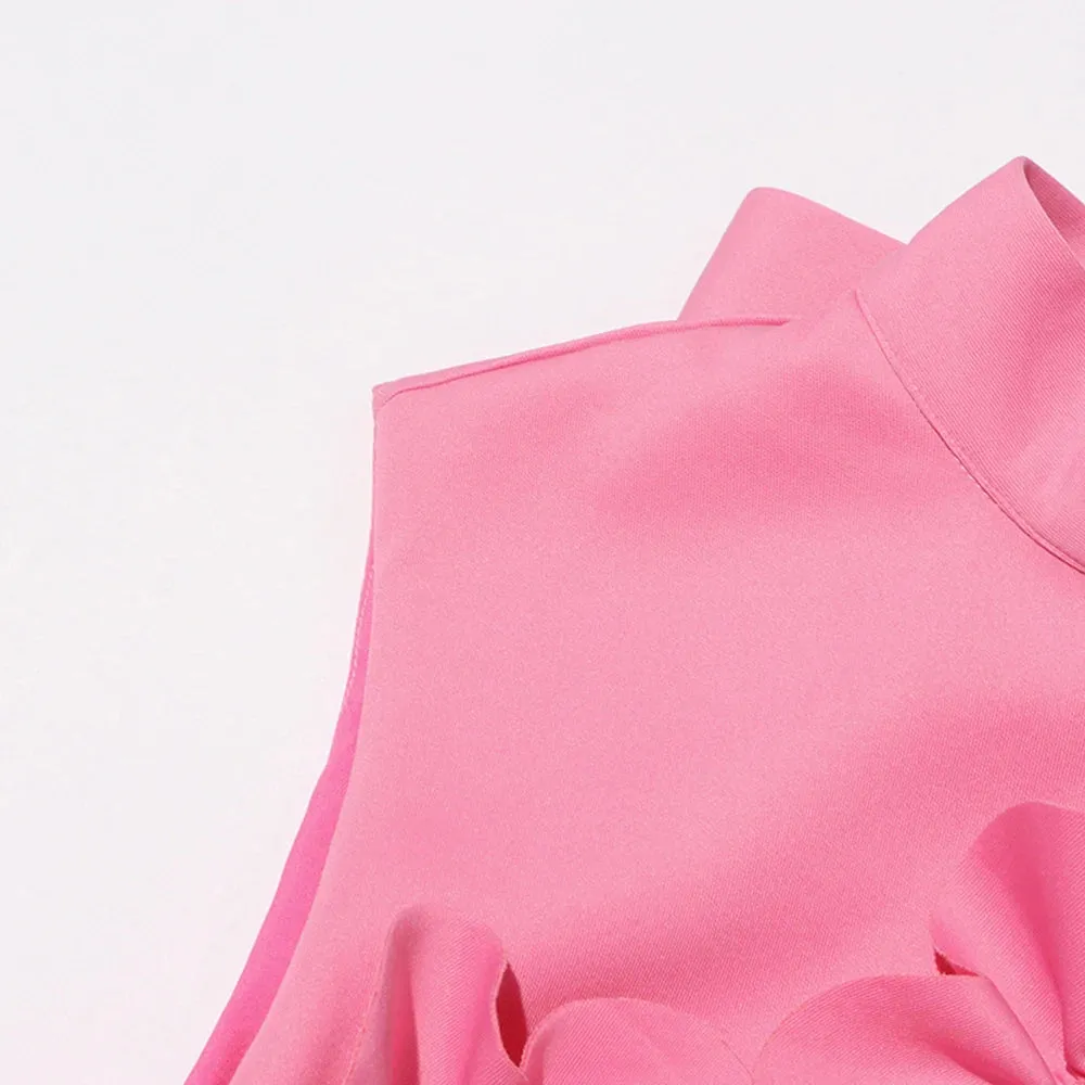 French Pink 3D Flower Appliques Sheath Maxi Dress